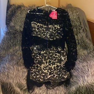 2 piece set black lace skirt and top